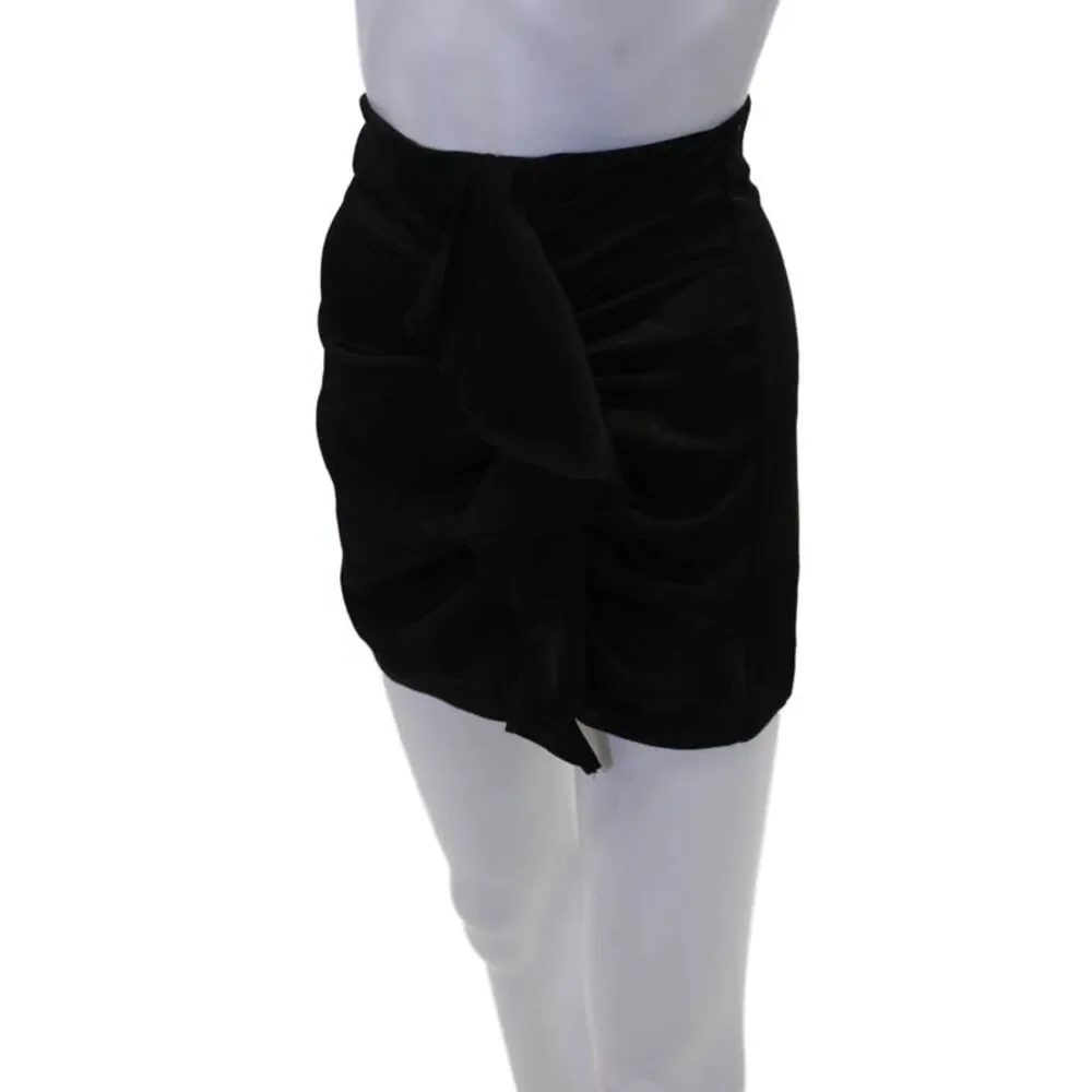 Zara Womens Back Zip Mid Rise Satin Short Shorts Black Size Extra Small